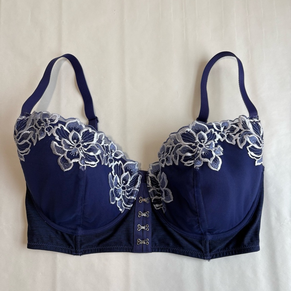 Adore ME Britta Dark Blue Floral Lace Contour Demi Longline Bra 36DDD - Picture 3 of 12